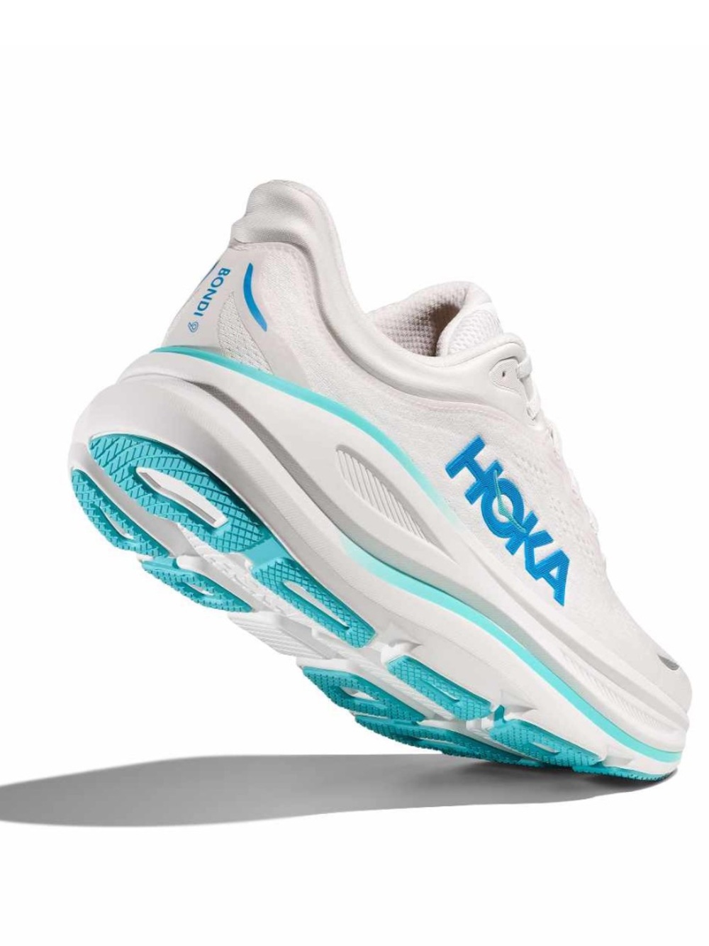 HHOKA Men's Bondi 9 COLOR: WHITE - HOKA BLUE size 11.5 D gently used